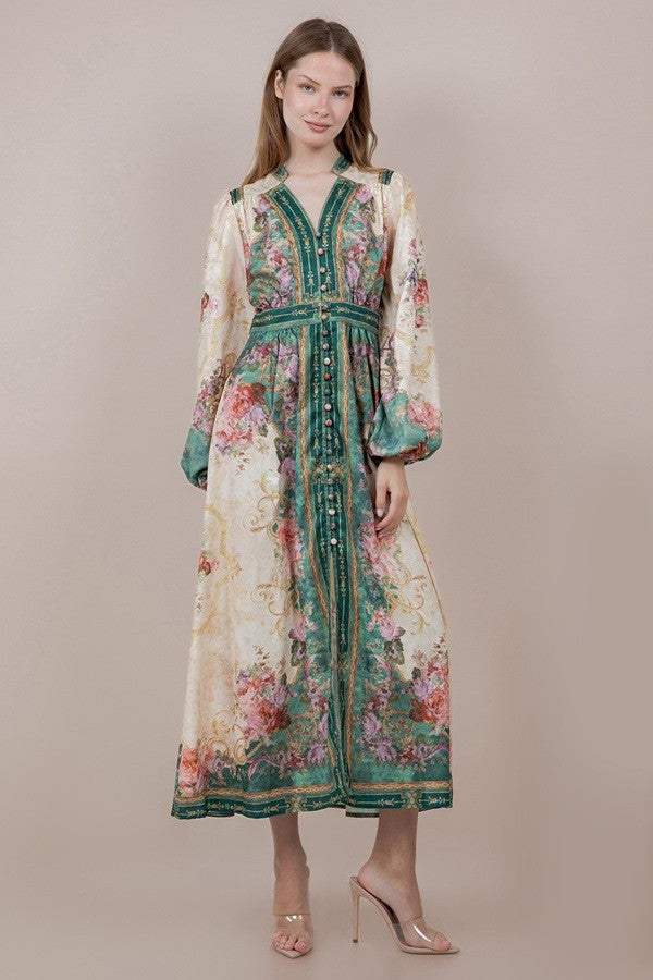 BOUTIQUE BEAUTIFULLY BLOOMED MIDI DRESS FRONT