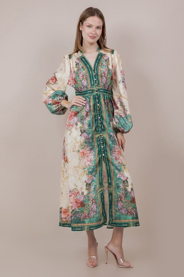 BOUTIQUE BEAUTIFULLY BLOOMED MIDI DRESS FRONT 2