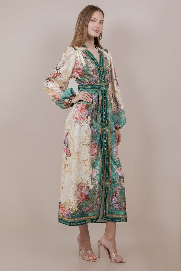 BOUTIQUE BEAUTIFULLY BLOOMED MIDI DRESS SIDE