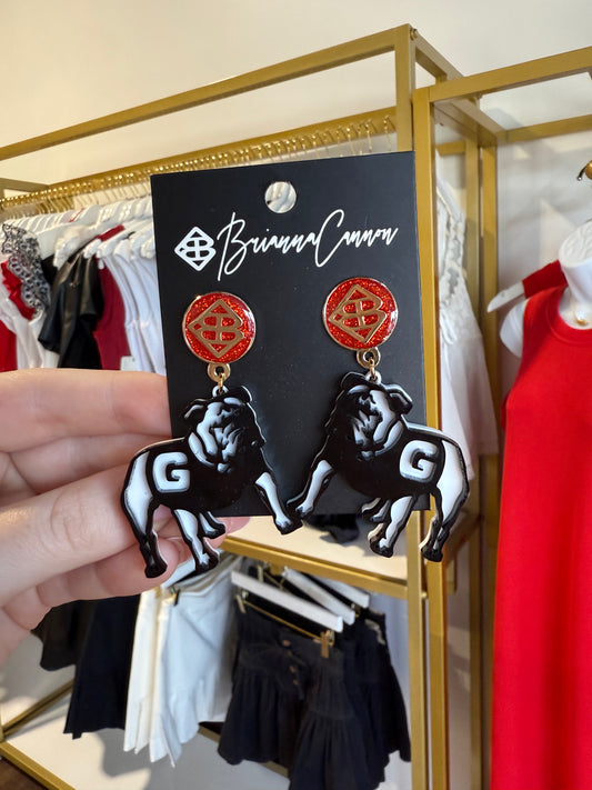 BOUTIQUE BRIANNA CANNON GEORGIA BULLDOGS EARRINGS IN HAND