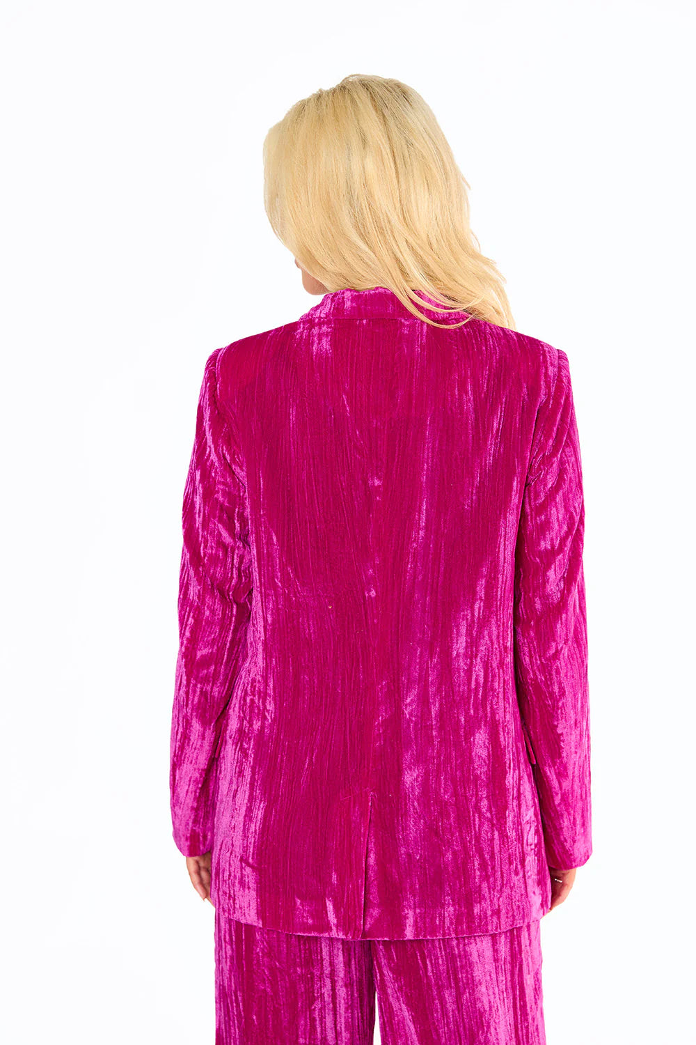 BOUTIQUE BUDDY LOVE HEFF CRUSHED VELVET BLAZER FUCHSIA PINK BACK