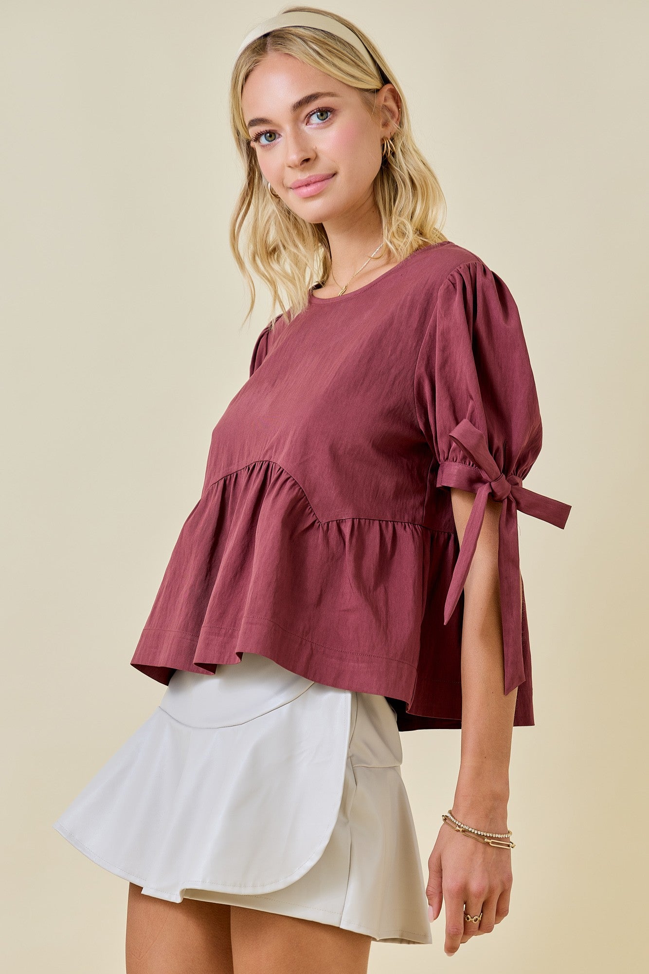 BOUTIQUE BURGUNDY BLISS BLOUSE SIDE 