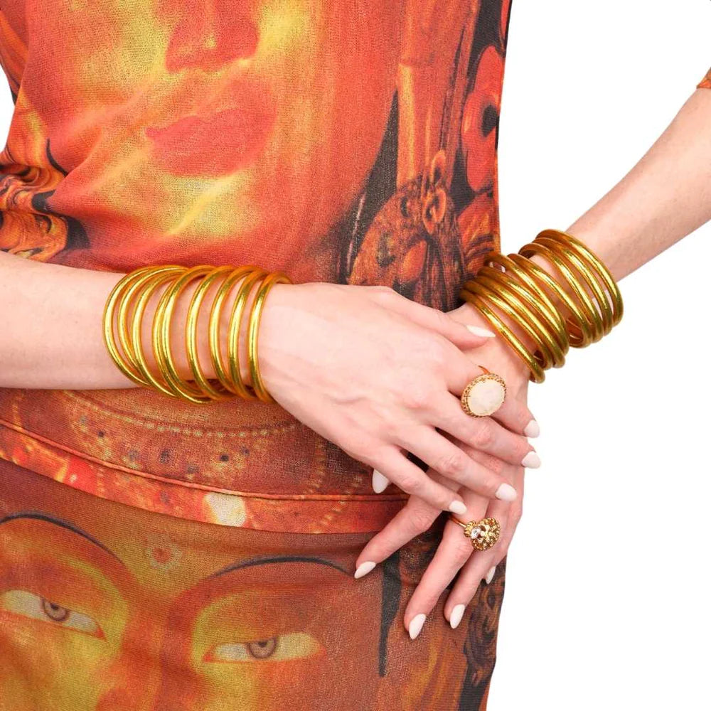 BOUTIQUE BuDhaGirl ALL WEATHER BANGLES® (AWB®) - SERENITY PRAYER GOLD ON ARM