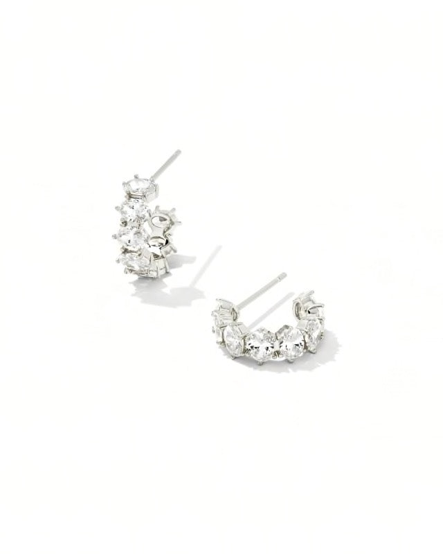 KENDRA SCOTT Caitlin Crystal Huggie Earrings in White Crystal