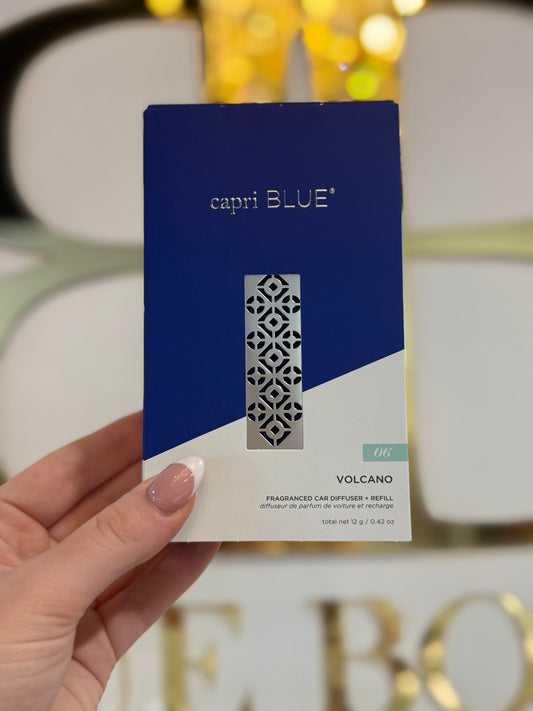 BOUTIQUE CAPRI BLUE VOLCANO FRAGRANCED CAR DIFFUSER + REFILL IN HAND