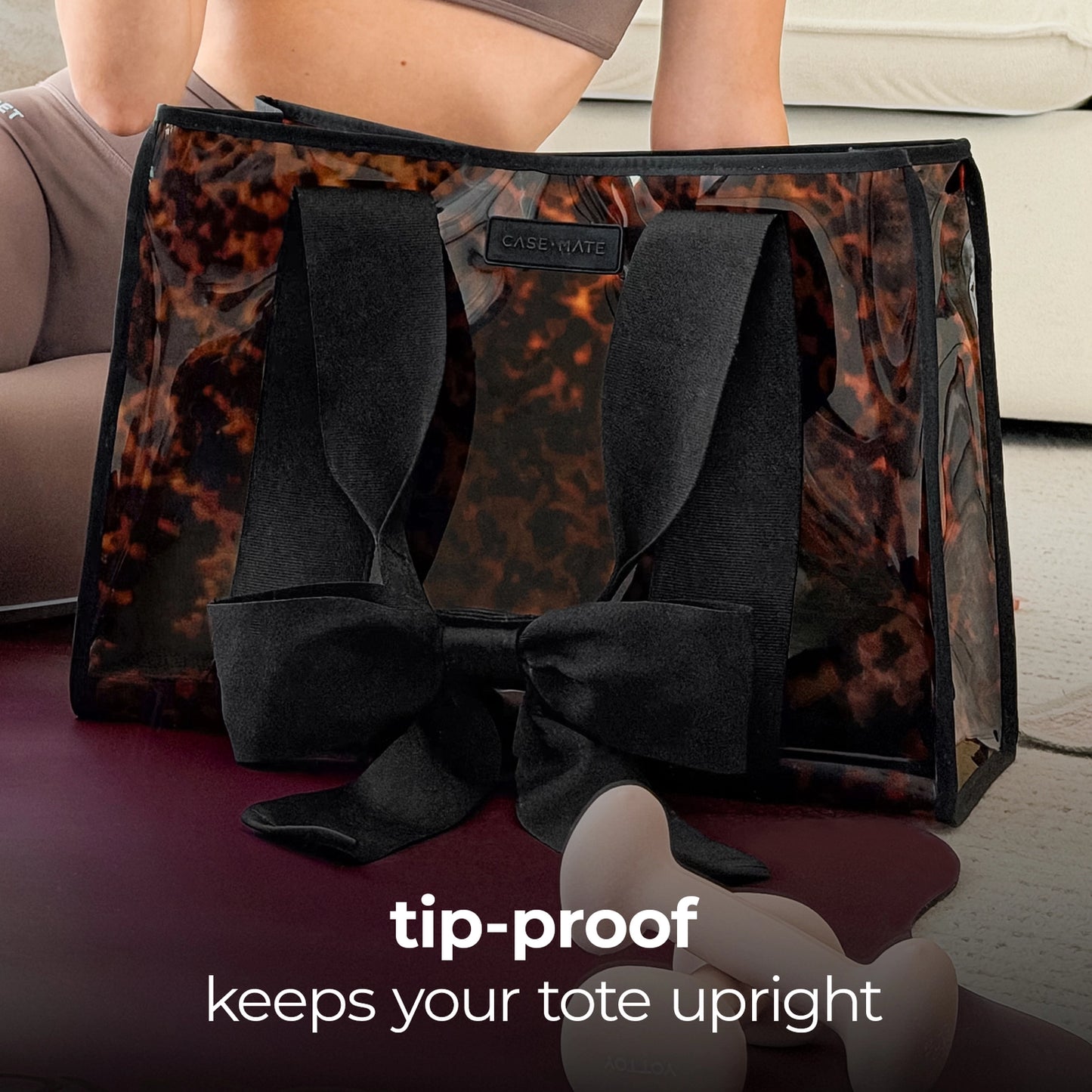 CASE-MATE Tortoise Shell Bow Bag tortoise shell waterproof tote back with black bow strap