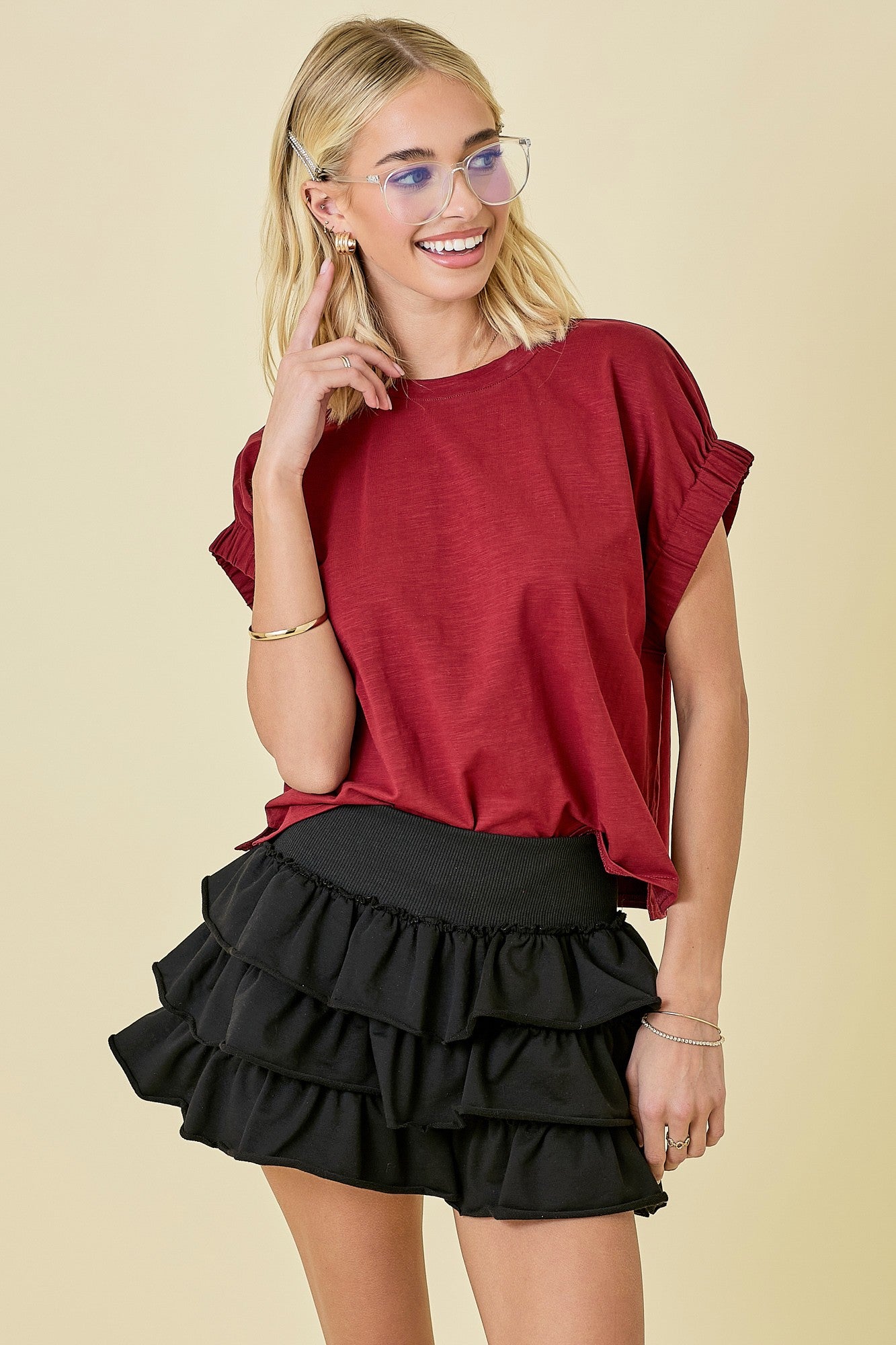 BOUTIQUE CUTE & CATCHY TOP MAROON FRONT