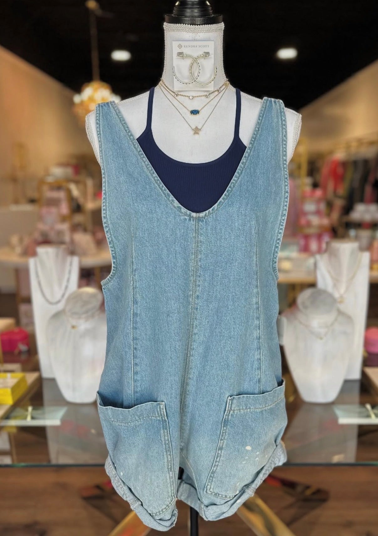 denim shortall on a mannequin 