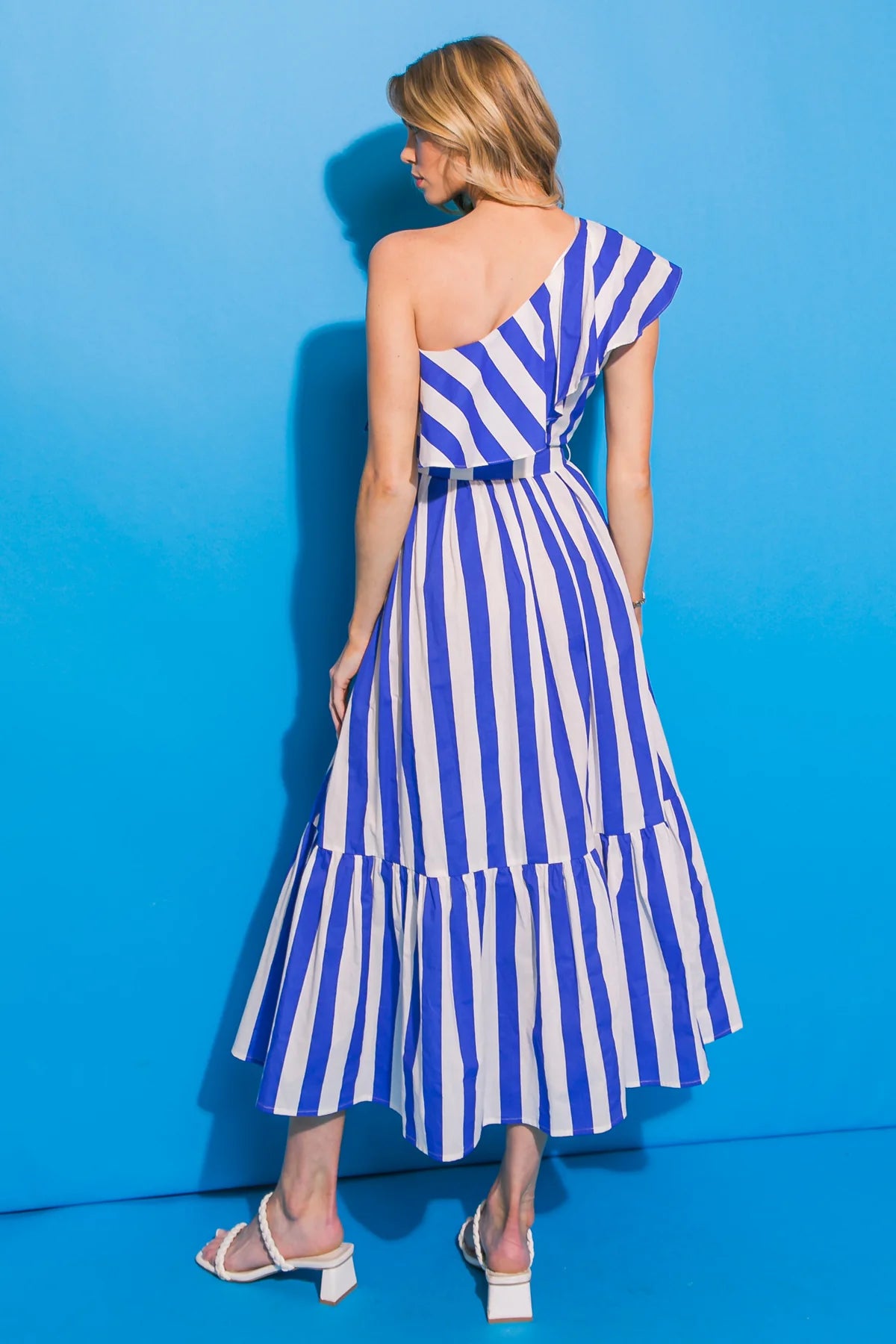 BOUTIQUE DAYS LIKE THESE POPLIN MIDI DRESS BLUE IVORY BACK