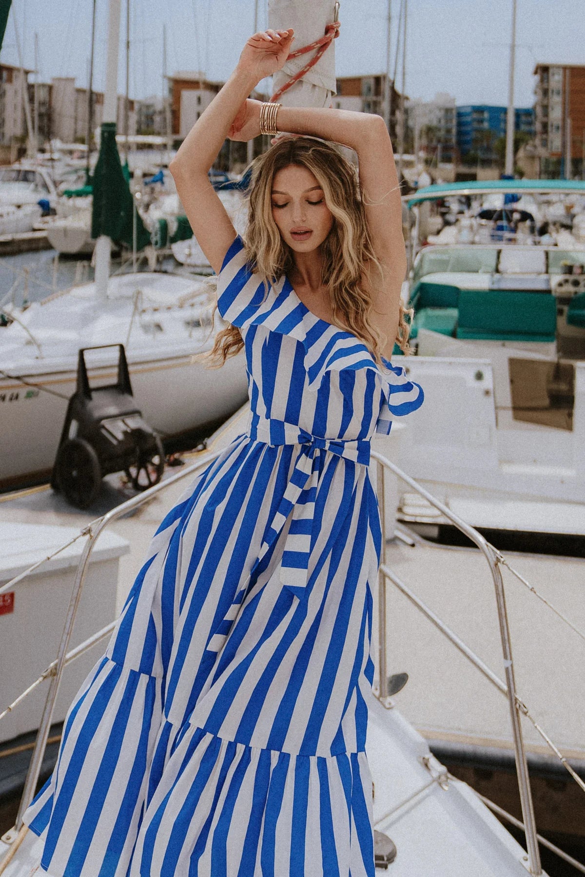 BOUTIQUE DAYS LIKE THESE POPLIN MIDI DRESS BLUE IVORY FRONT 2