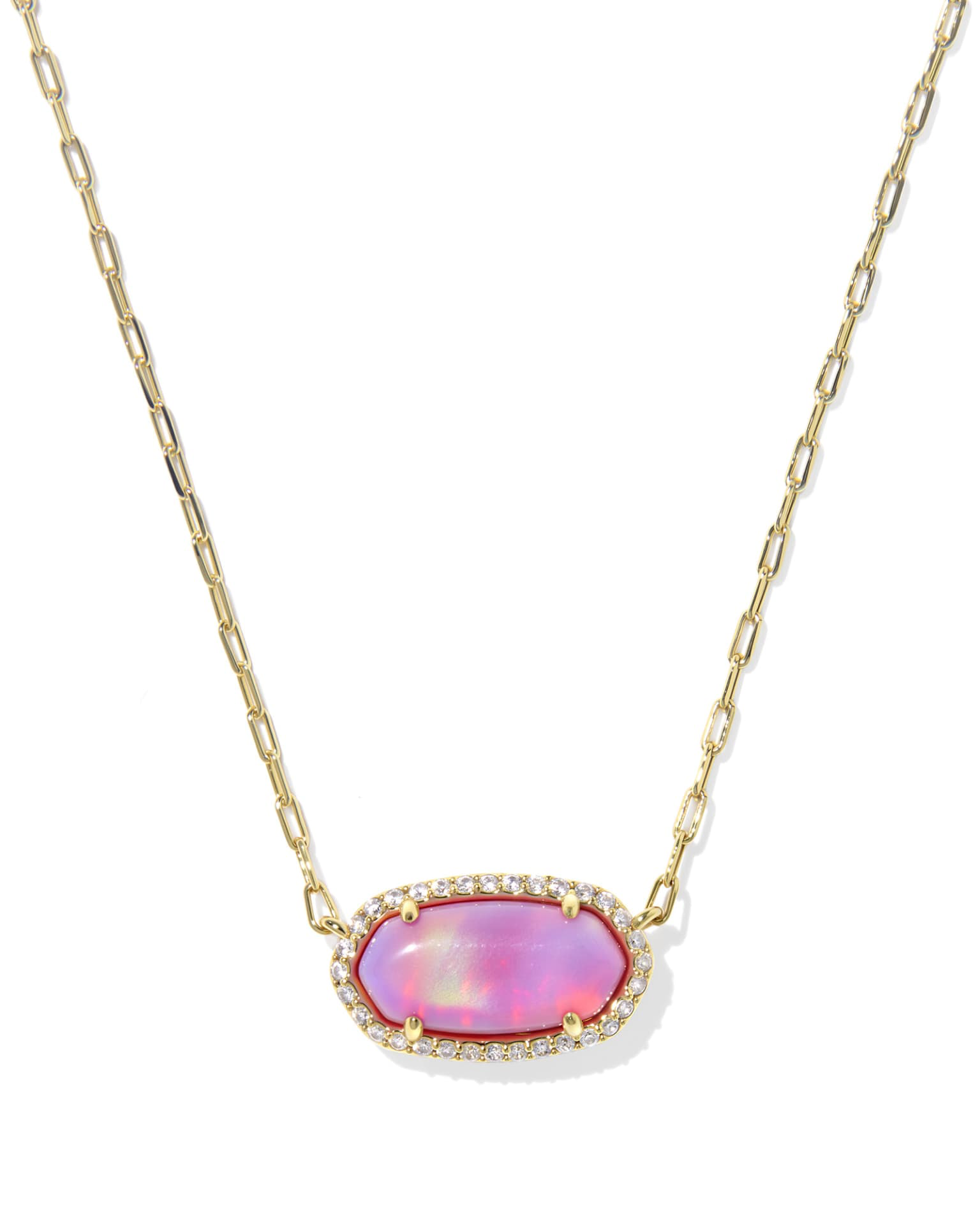 Necklace with a pink pendant on a white background
