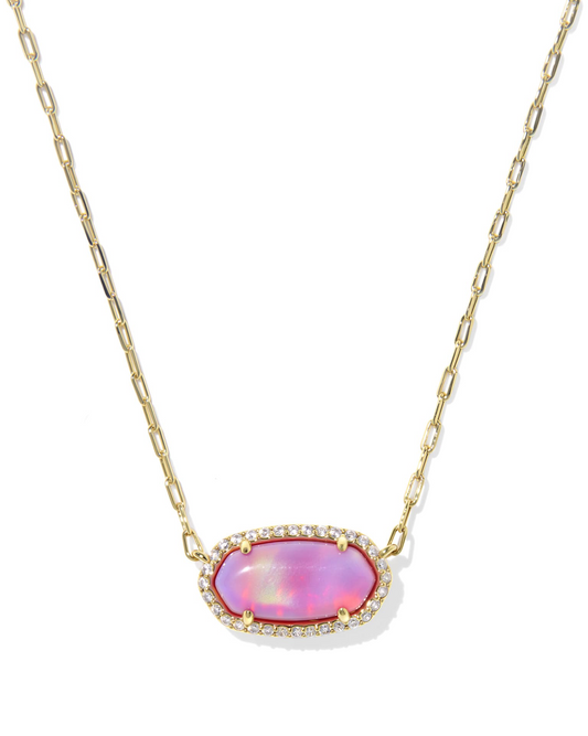 KENDRA SCOTT Elisa Pave Gold Framed Pendant Necklace in Pink Opalescent Resin