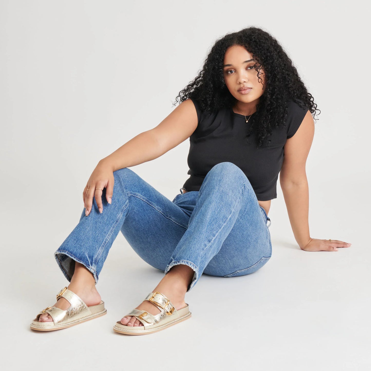 DOLCE VITA Sevana Light Gold Distressed Leather Sandals