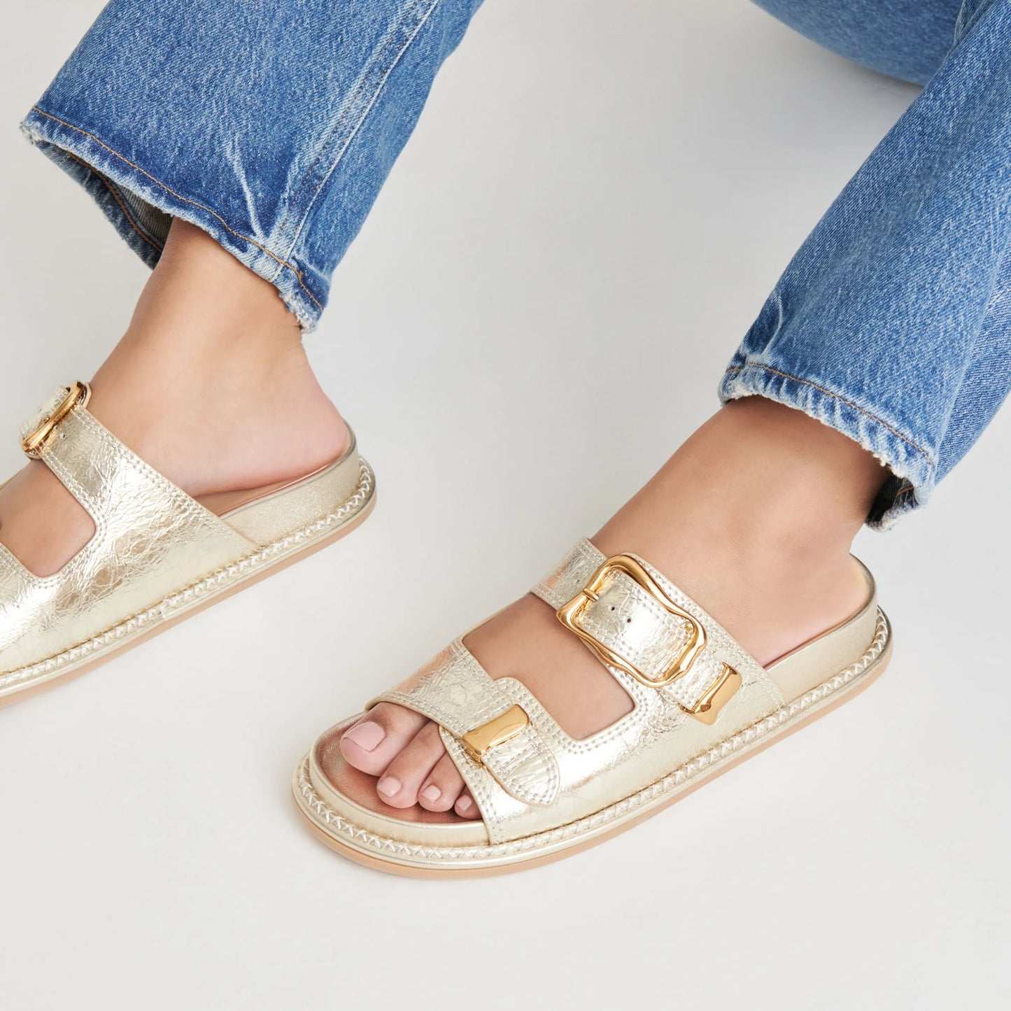 DOLCE VITA Sevana Light Gold Distressed Leather Sandals