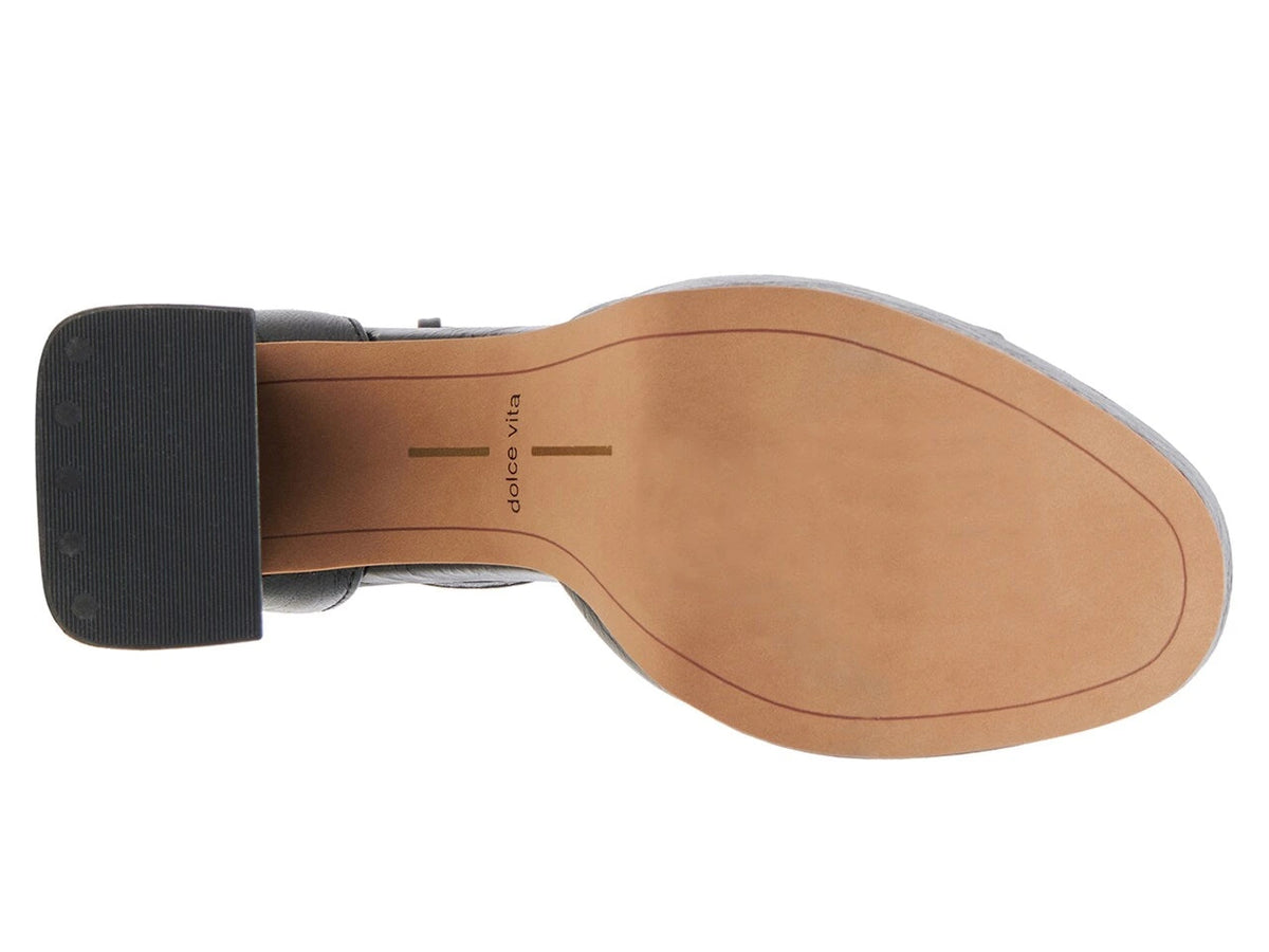 DOLCE VITA Pandro Heels in Midnight Crinkle Patent, outsole view.