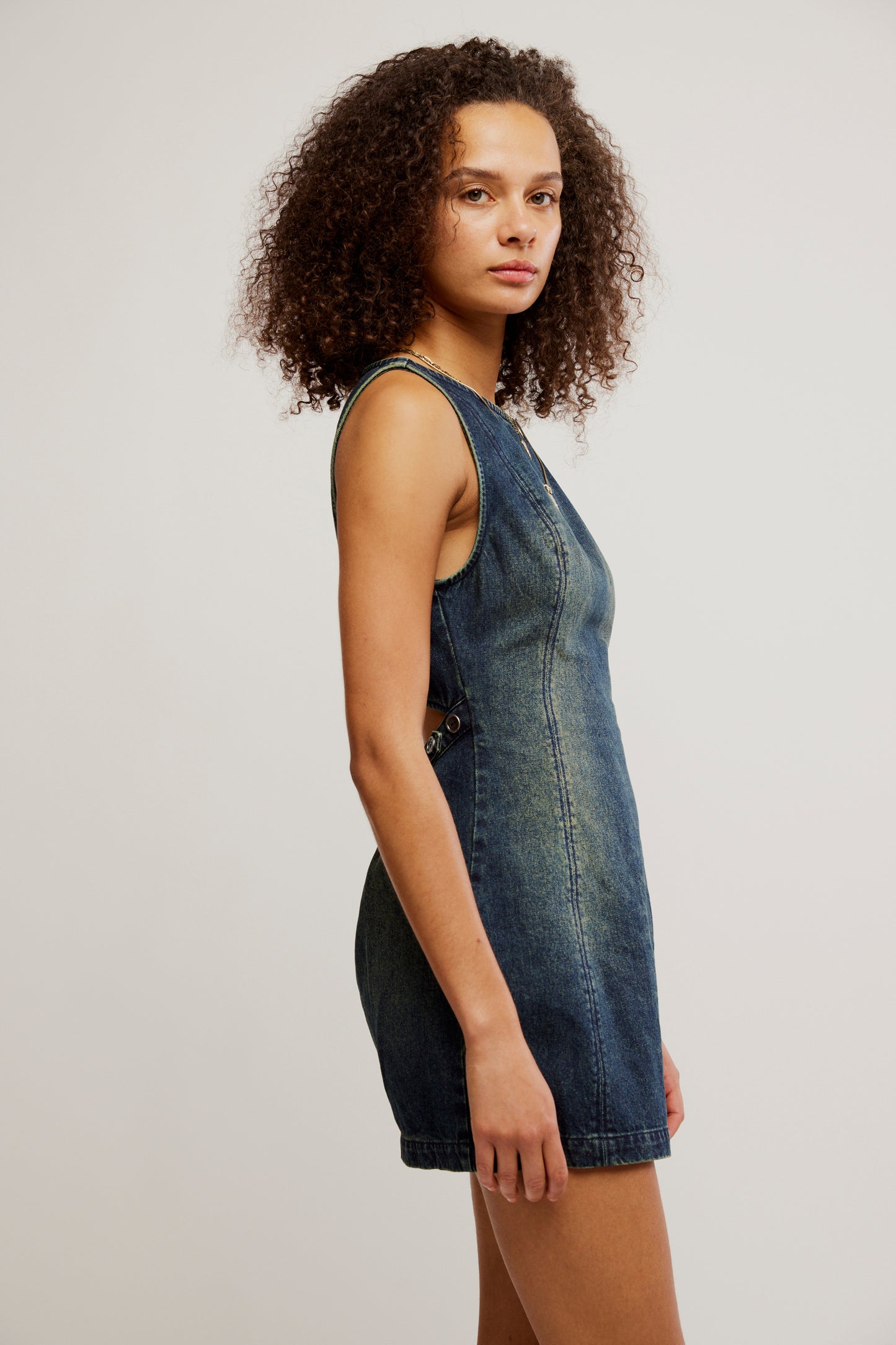 BOUTIQUE FREE PEOPLE ATLAS MINI DRESS VINTAGE INDIGO SIDE