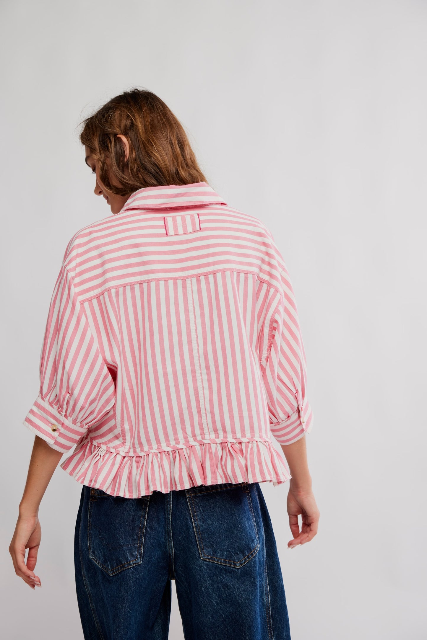 BOUTIQUE FREE PEOPLE BAILEY STRIPE SHIRT CORAL COMBO BACK