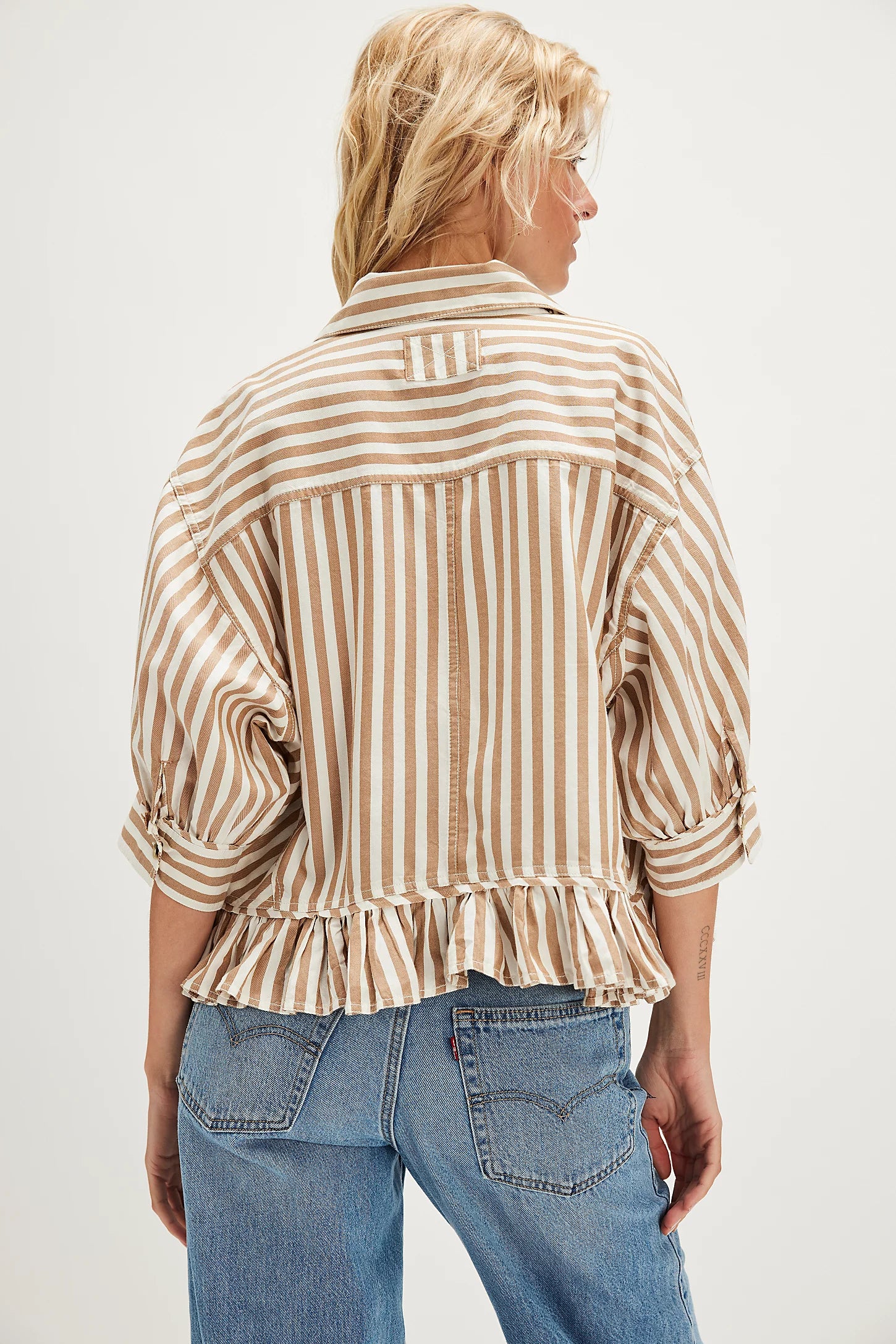 BOUTIQUE FREE PEOPLE BAILEY STRIPE SHIRT NEUTRAL COMBO BACK