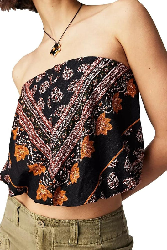 BOUTIQUE FREE PEOPLE BORDERLINE TUBE TOP BLACK COMBO FRONT 2