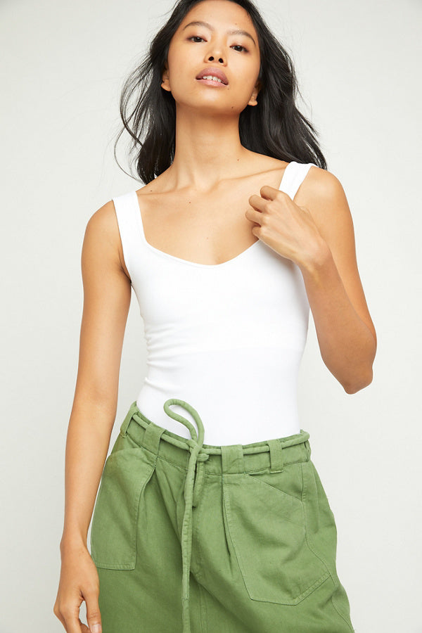 BOUTIQUE FREE PEOPLE CLEAN LINES BODYSUIT WHITE FRONT