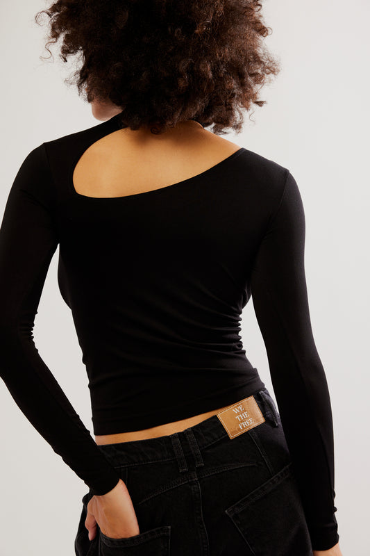BOUTIQUE FREE PEOPLE CUT IT OUT SEAMLESS LONG SLEEVE BLACK BACK