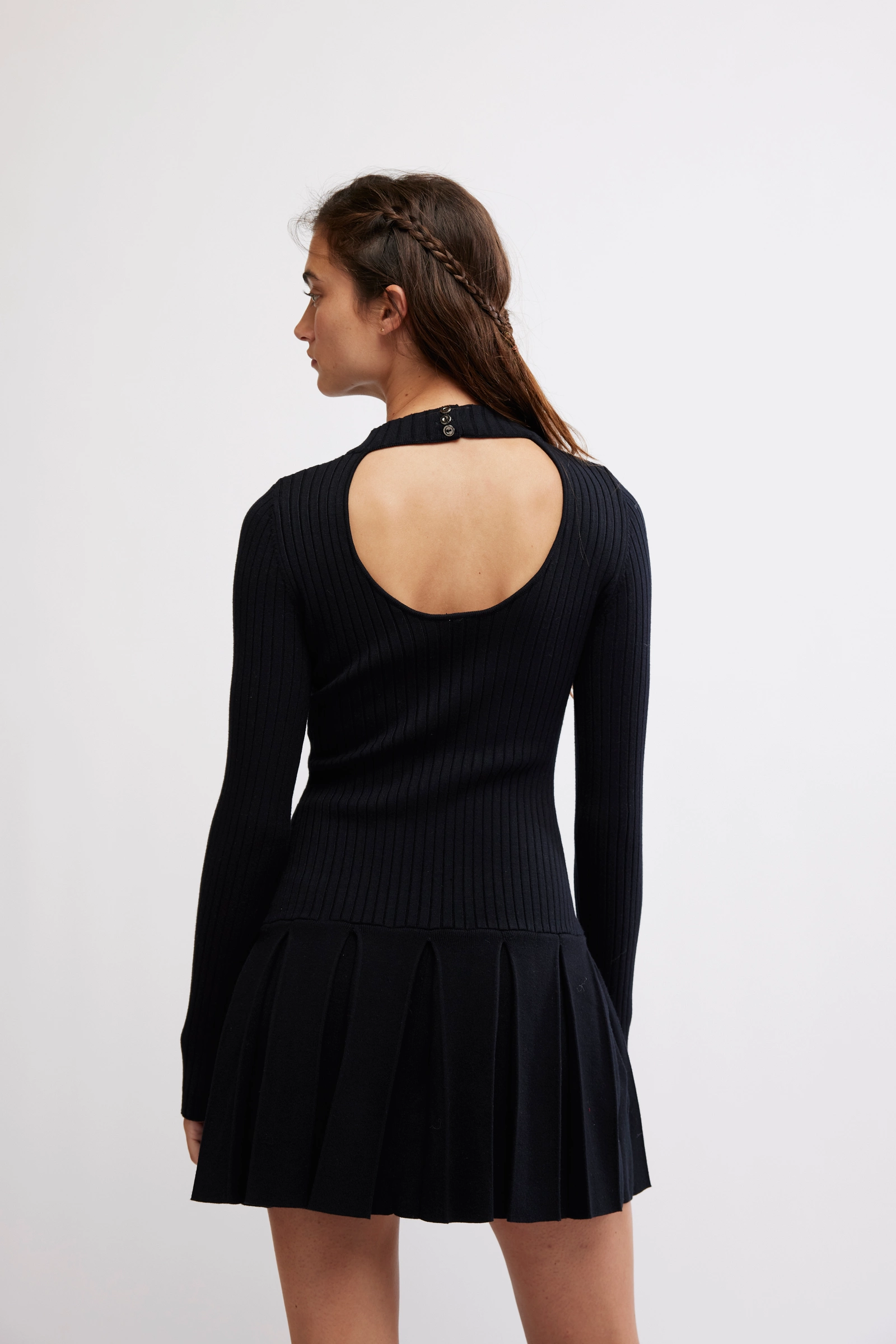 BOUTIQUE FREE PEOPLE EMMY MINI DRESS BLACK BACK