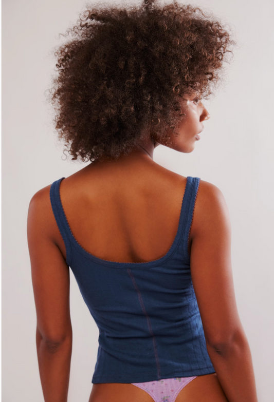 BOUTIQUE FREE PEOPLE END GAME POINTELL TANK INDIGO BACK