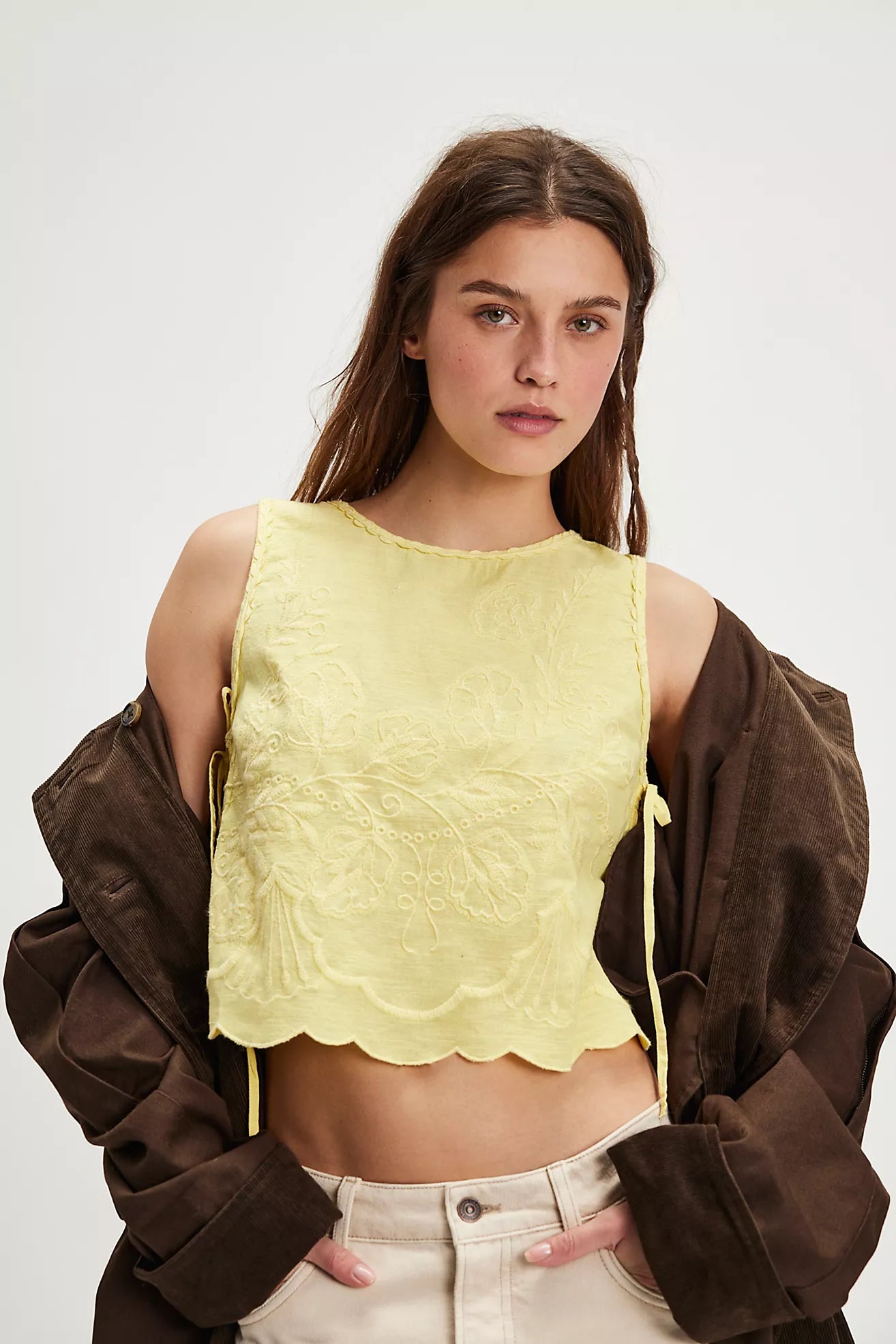 BOUTIQUE FREE PEOPLE FADED GARDENS TANK SUMMER LEMONADE FRONT