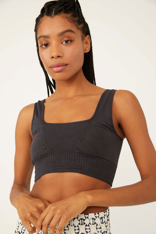 BOUTIQUE FREE PEOPLE GOOD KARMA SQUARE-NECK BRA BLACK FRONT 5