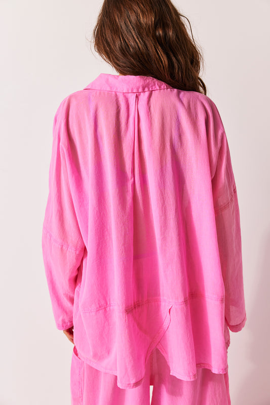 BOUTIQUE FREE PEOPLE HEAT OF THE NIGHT SHIRT NEON PINK BACK