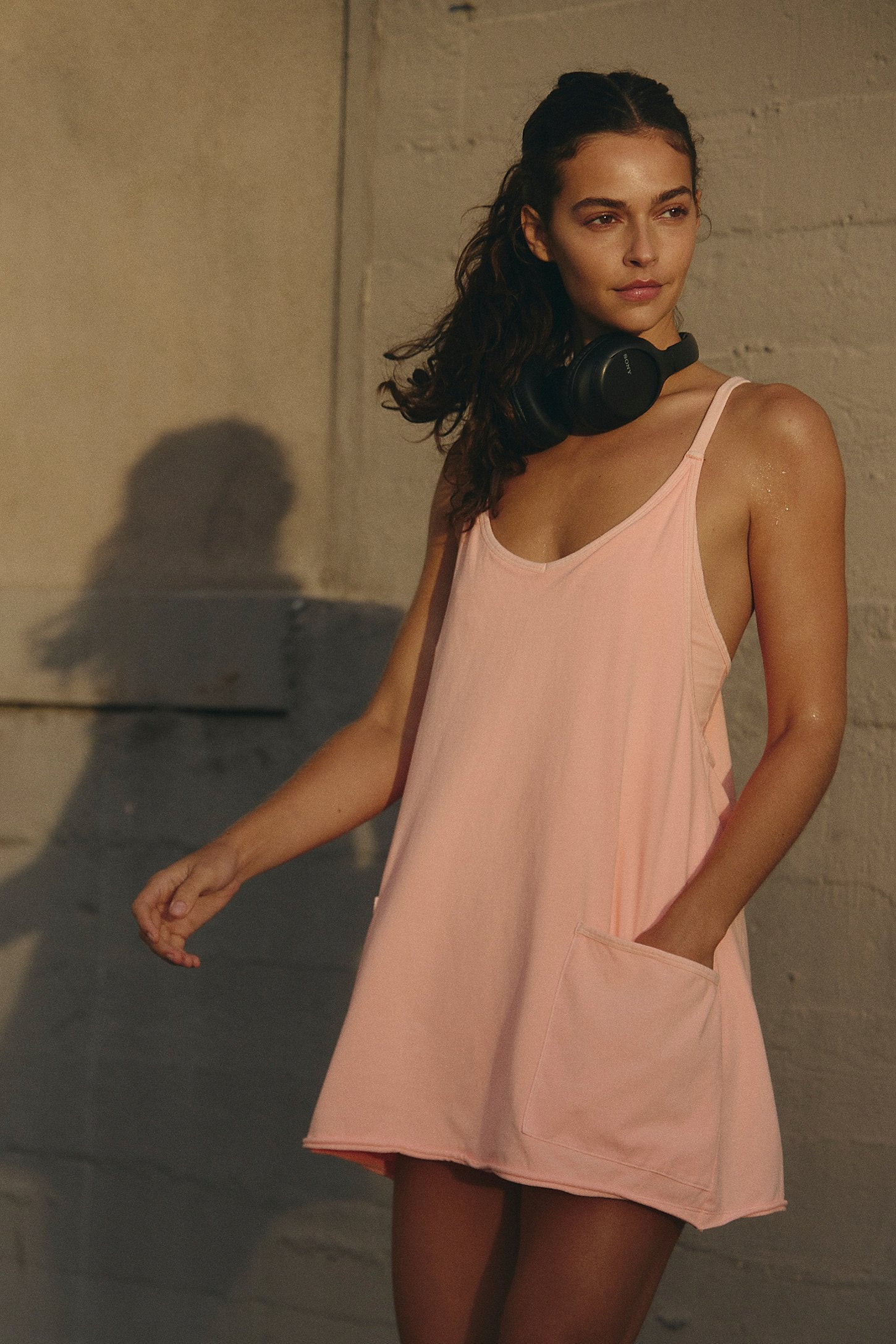 BOUTIQUE FREE PEOPLE HOT SHOT MINI DRESS FRONT 2 PASTEL PEACH 