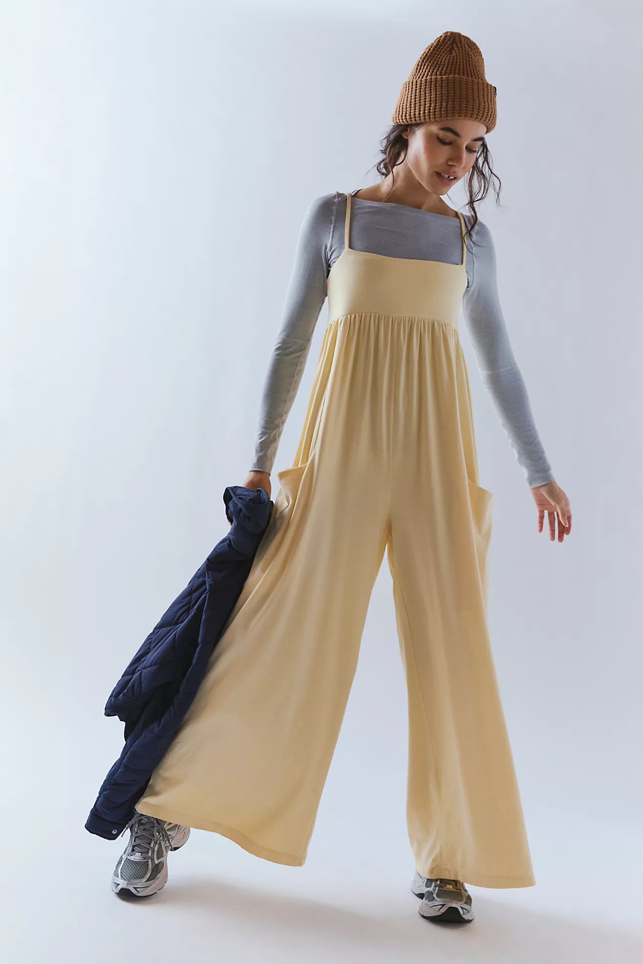 BOUTIQUE FREE PEOPLE HOT SHOT STRAPPY ONSIE SUNLIT YELLOW FRONT