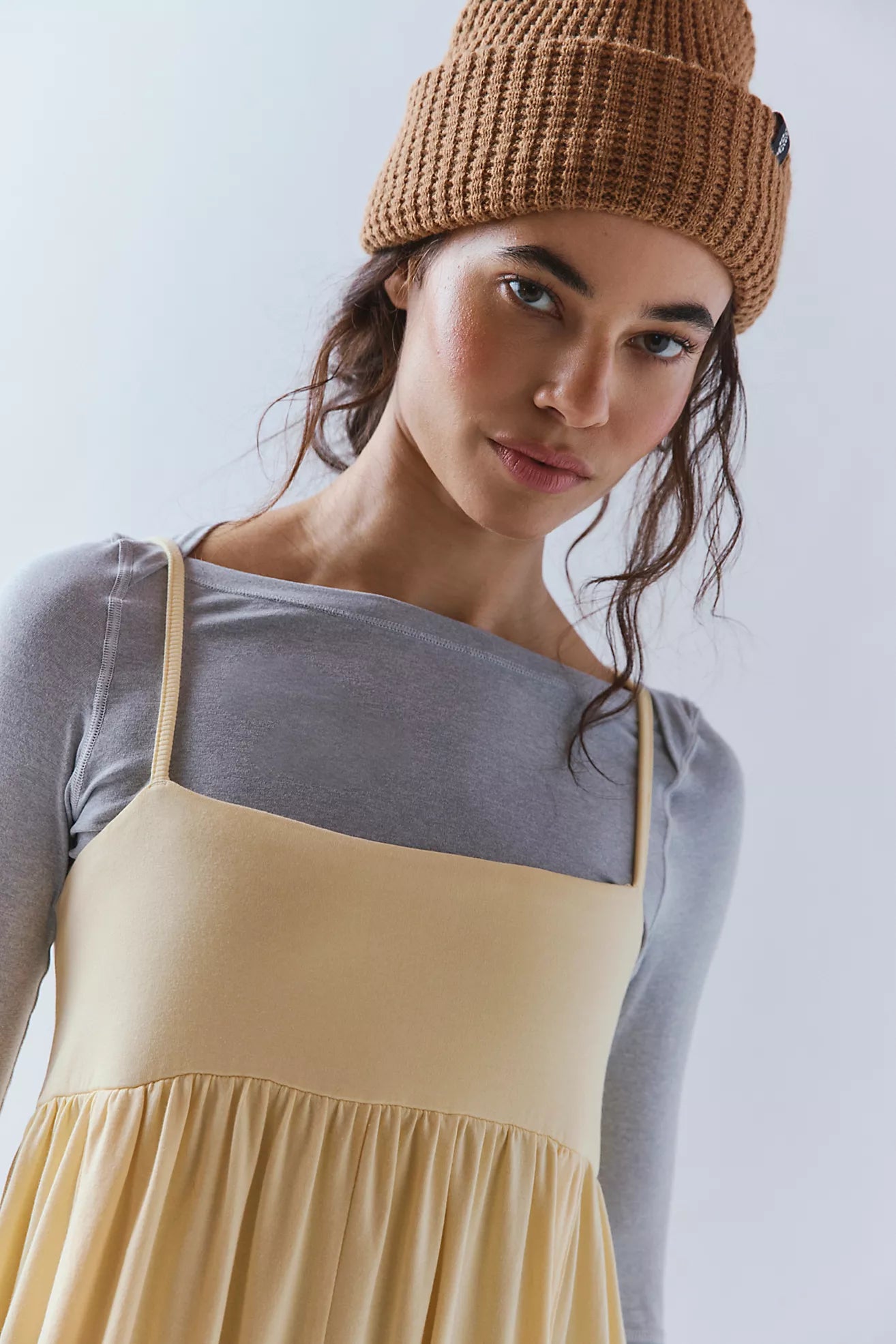 BOUTIQUE FREE PEOPLE HOT SHOT STRAPPY ONSIE SUNLIT YELLOW FRONT CLOSE UP