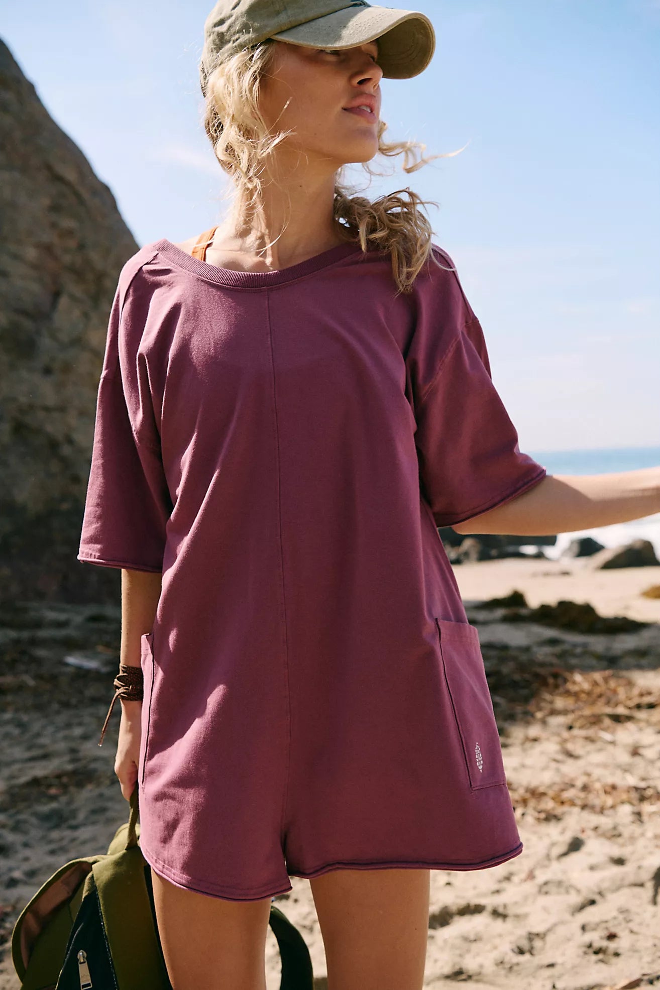 BOUTIQUE FREE PEOPLE HOT SHOT TEE ROMPER CLOVE FRONT 2
