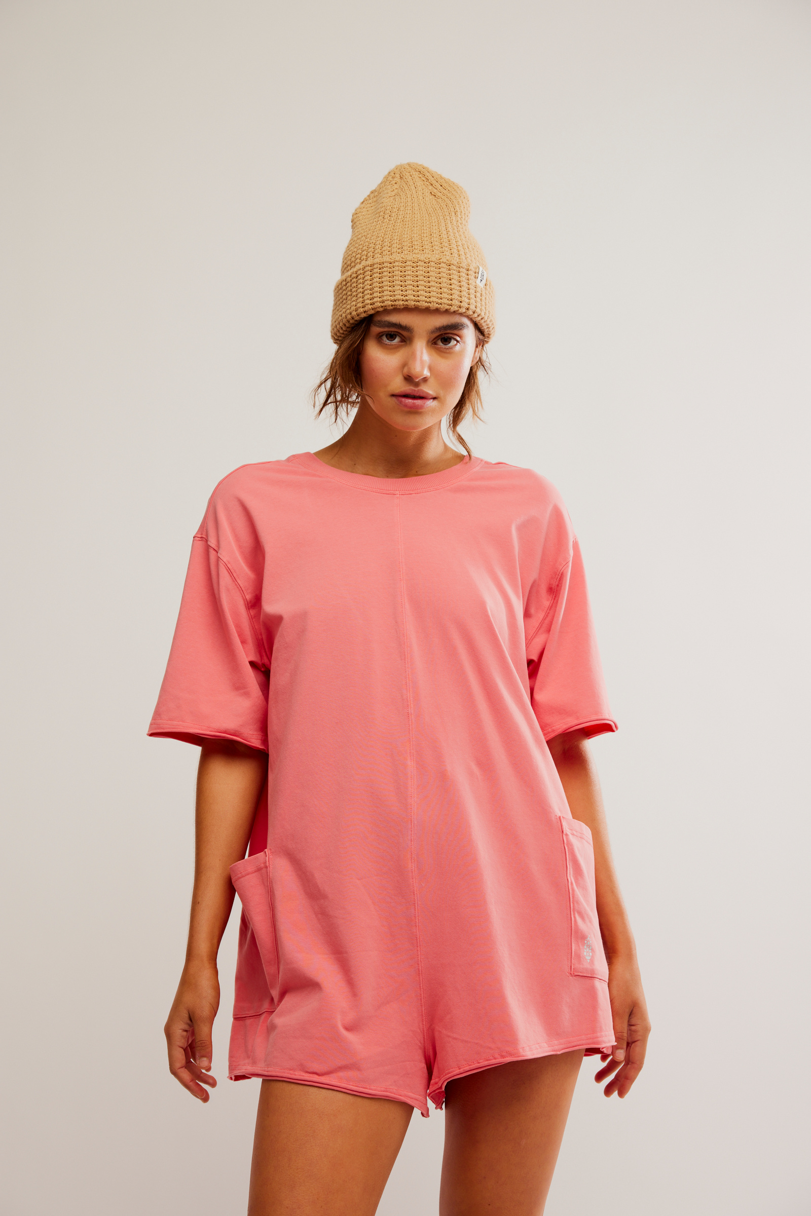 BOUTIQUE FREE PEOPLE HOT SHOT TEE ROMPER HIBISCUS FRONT 2