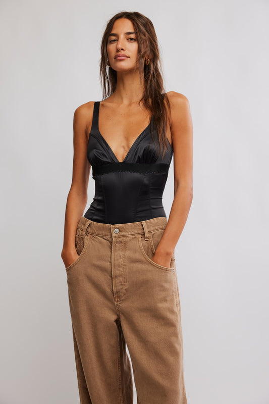 BOUTIQUE FREE PEOPLE INTIMATELY ANYWHERE WITH YOU BODYSUIT BLACK FRONT 3