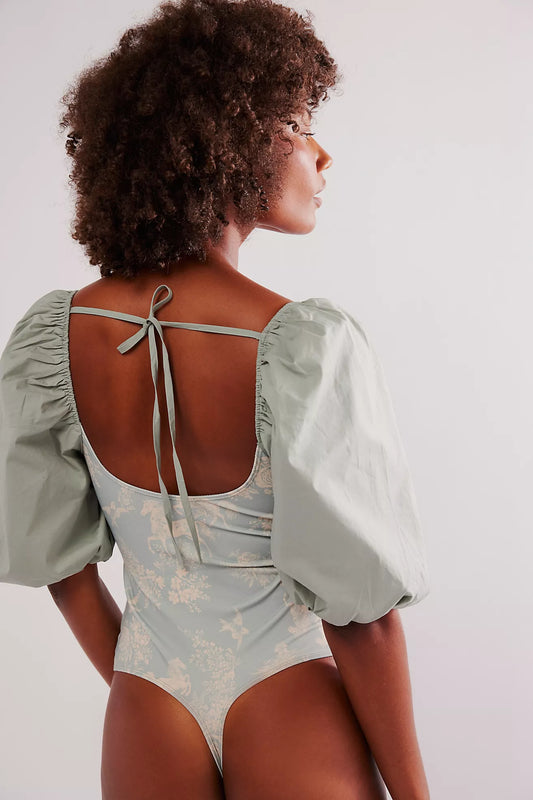 BOUTIQUE FREE PEOPLE INTIMATELY PRAIRIE ROSE BODYSUIT SAGE COMBO BACK