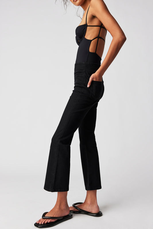 BOUTIQUE FREE PEOPLE IN MY FEELINGS SLIM CROP PANTS SOLID BLACK SIDE