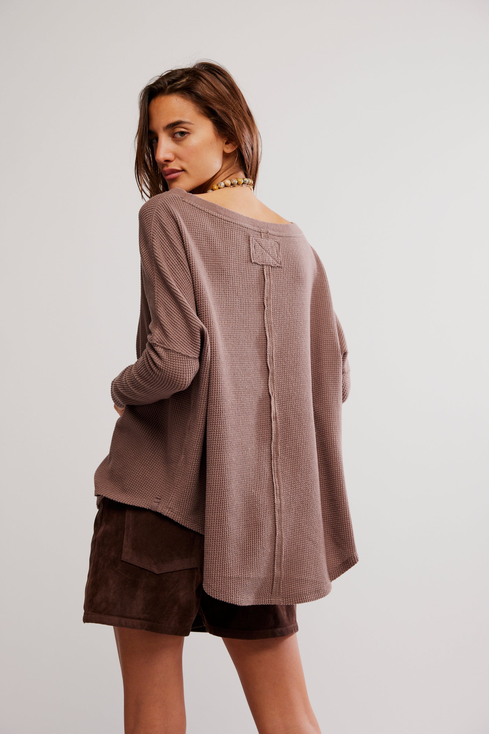 BOUTIQUE FREE PEOPLE LATTE BLUES THERMAL SOLID LEAFLESS TREE BACK