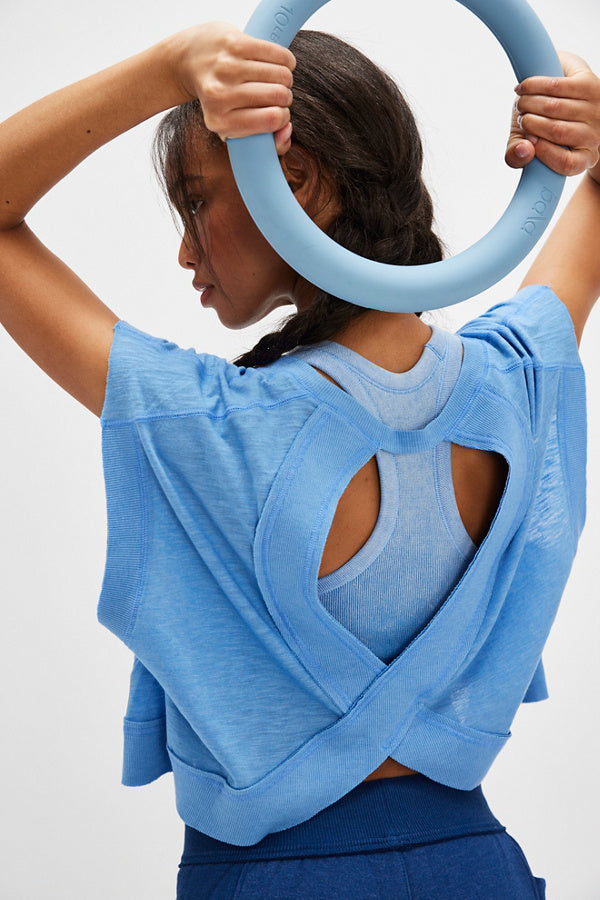 BOUTIQUE FREE PEOPLE MY TIME TEE BACK DENIM BLUE