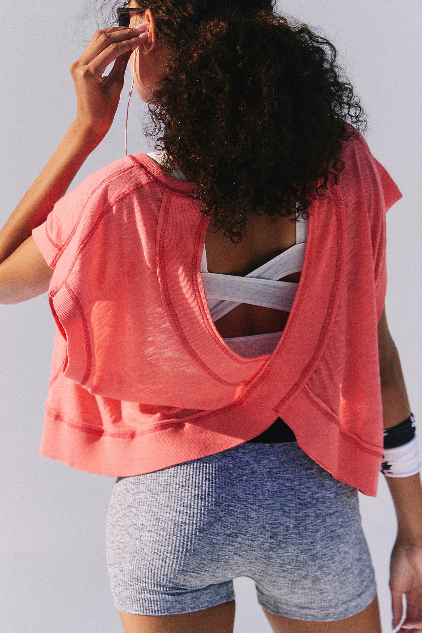 BOUTIQUE  FREE PEOPLE MY TIME TEE BACK NEON CORAL 