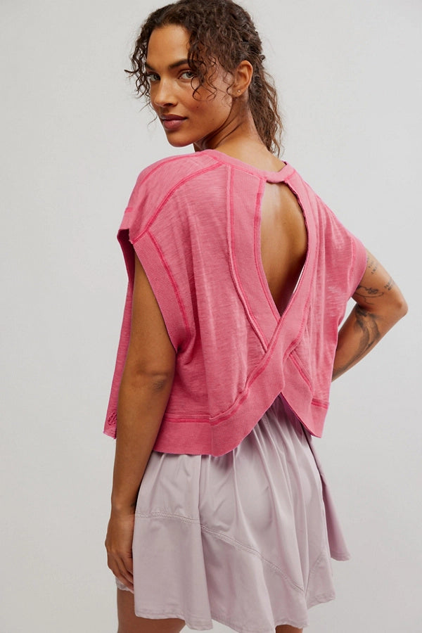 BOUTIQUE FREE PEOPLE MY TIME TEE HIBISCUS BACK