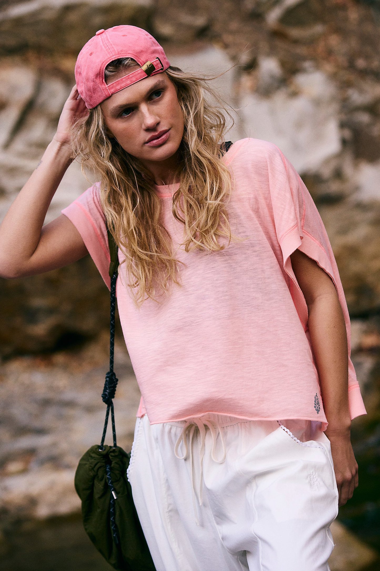BOUTIQUE FREE PEOPLE MY TIME TEE PASTEL PEACH FRONT