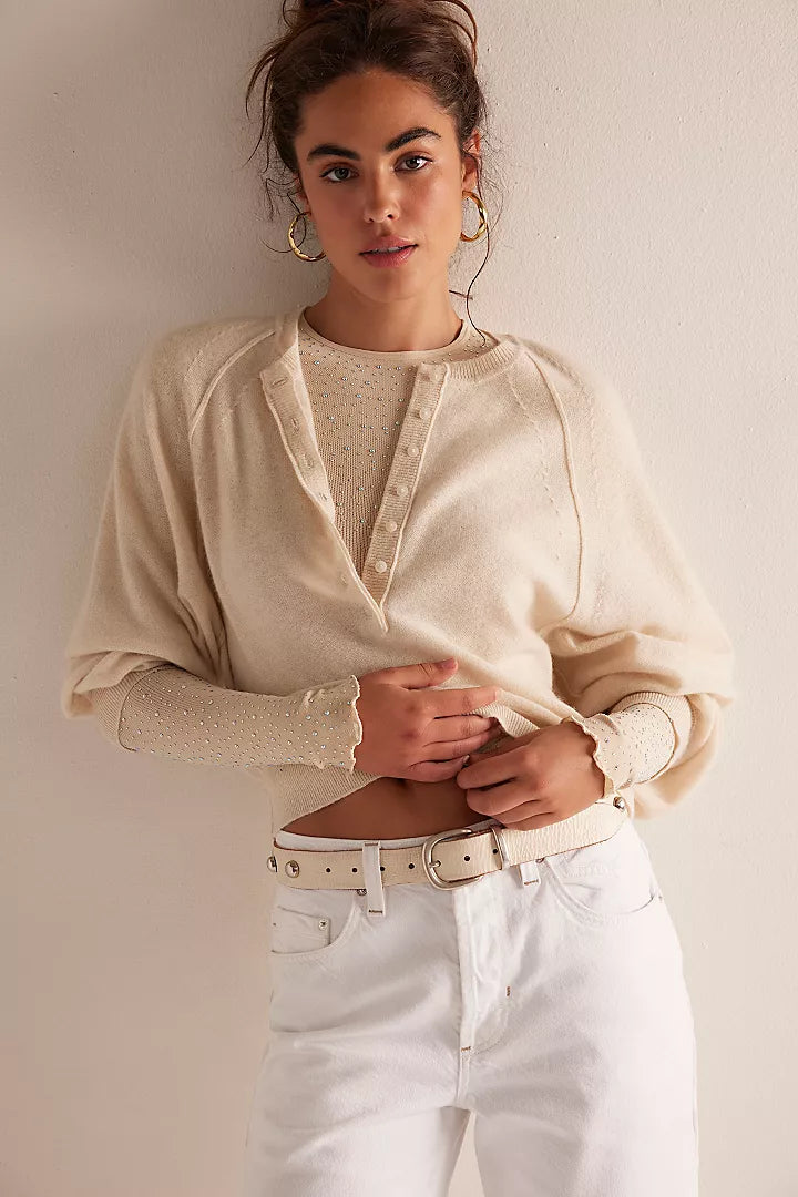 BOUTIQUE FREE PEOPLE NIGHT SKY LONG SLEEVE NUDE FRONT WITH TOP