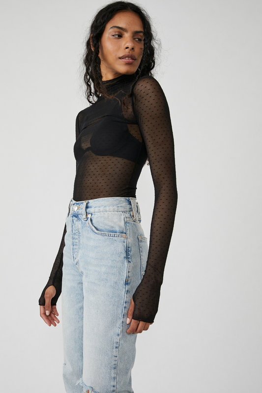 BOUTIQUE FREE PEOPLE ON THE DOT LAYERING TOP BLACK SIDE