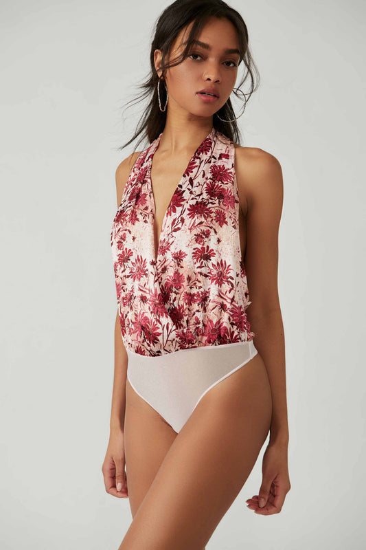 BOUTIQUE FREE PEOPLE PRINTED THERE SHE GOES BODYSUIT ROMANTIC COMBO FRONT 2
