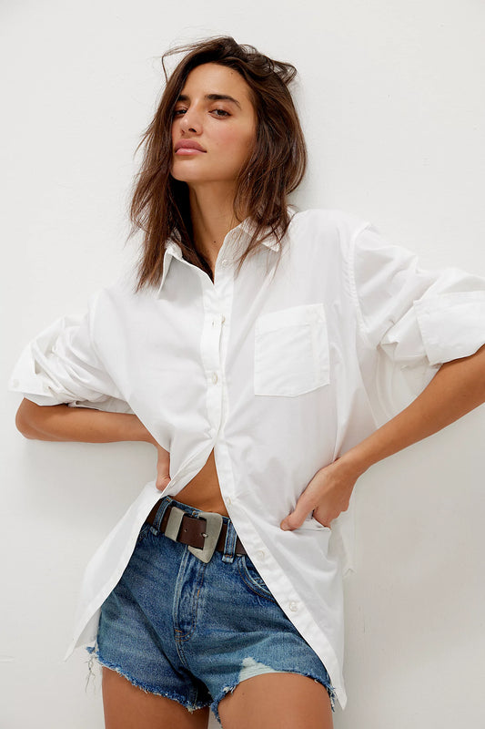 BOUTIQUE FREE PEOPLE SABINE ARTICULATED SHIRT FRONT 2 PARCHMENT 