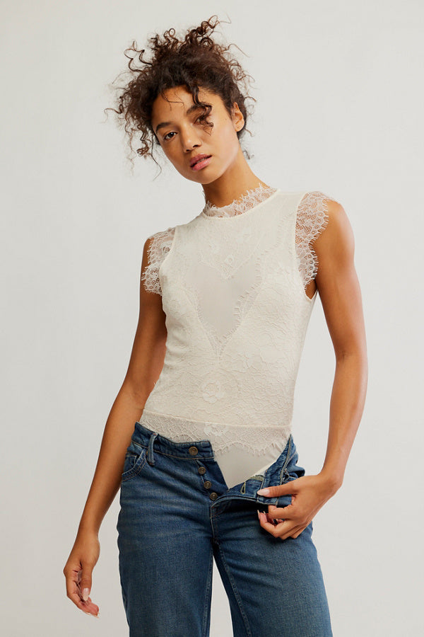 BOUTIQUE FREE PEOPLE SWEET NOTHINGS BODYSUIT FRONT TEA