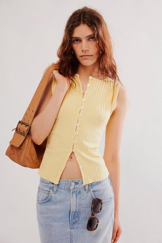 BOUTIQUE FREE PEOPLE TILLY VEST MELLOW YELLOW FRONT