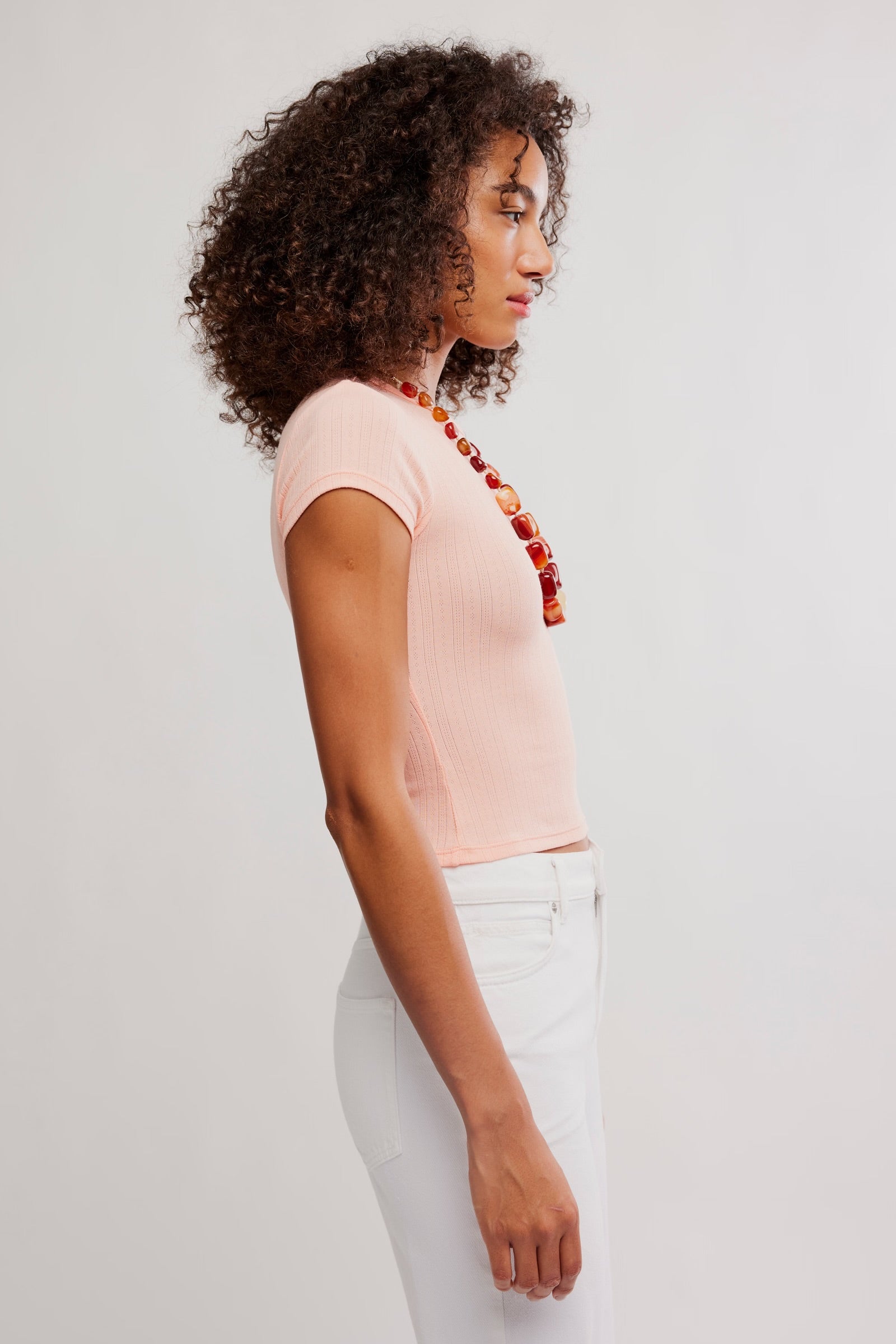 BOUTIQUE FREE PEOPLE WAIT A MINUTE BABY TEE TROPICAL PEACH SIDE